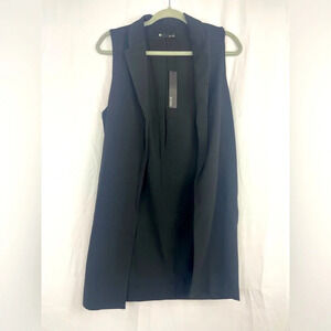 NWT Krisa black open front sleeveless lapel longline vest jacket work blazer XS
